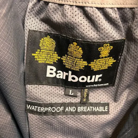 Barbour Grizedale Waterproof Hooded Rain Jacket Mens Large Navy Outdoors Hiking - Picture 12 of 12